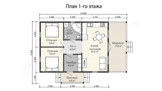 Каркасный дом 7x12