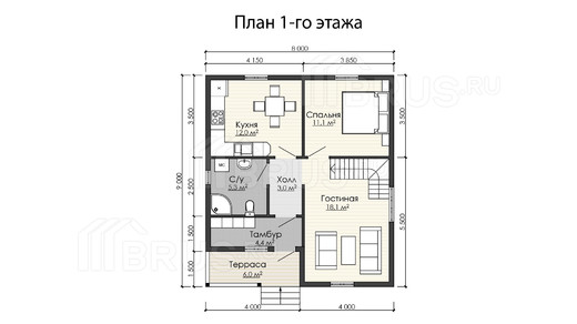 Каркасный дом 8x9