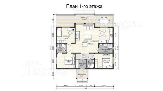 Каркасный дом 11x11.5
