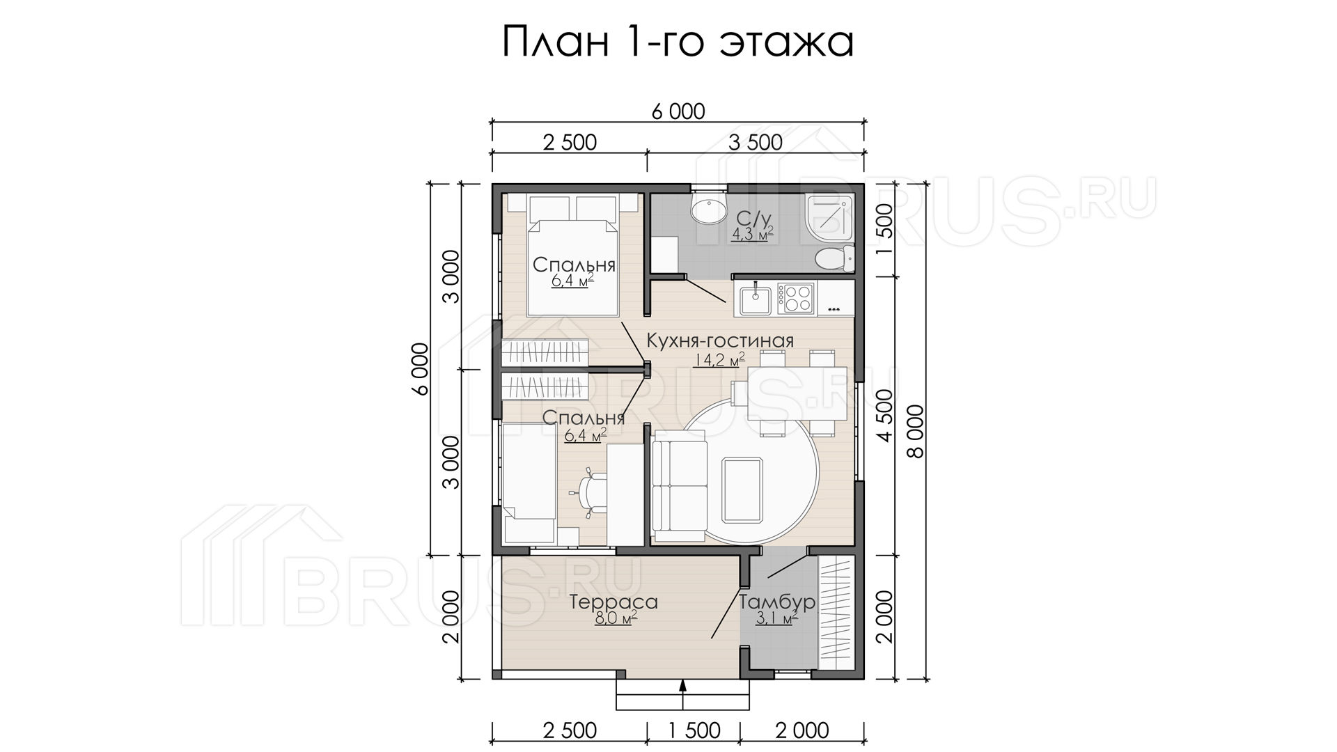 Каркасный дом 6х8 м, проект «Дмитров» | BRUS.RU