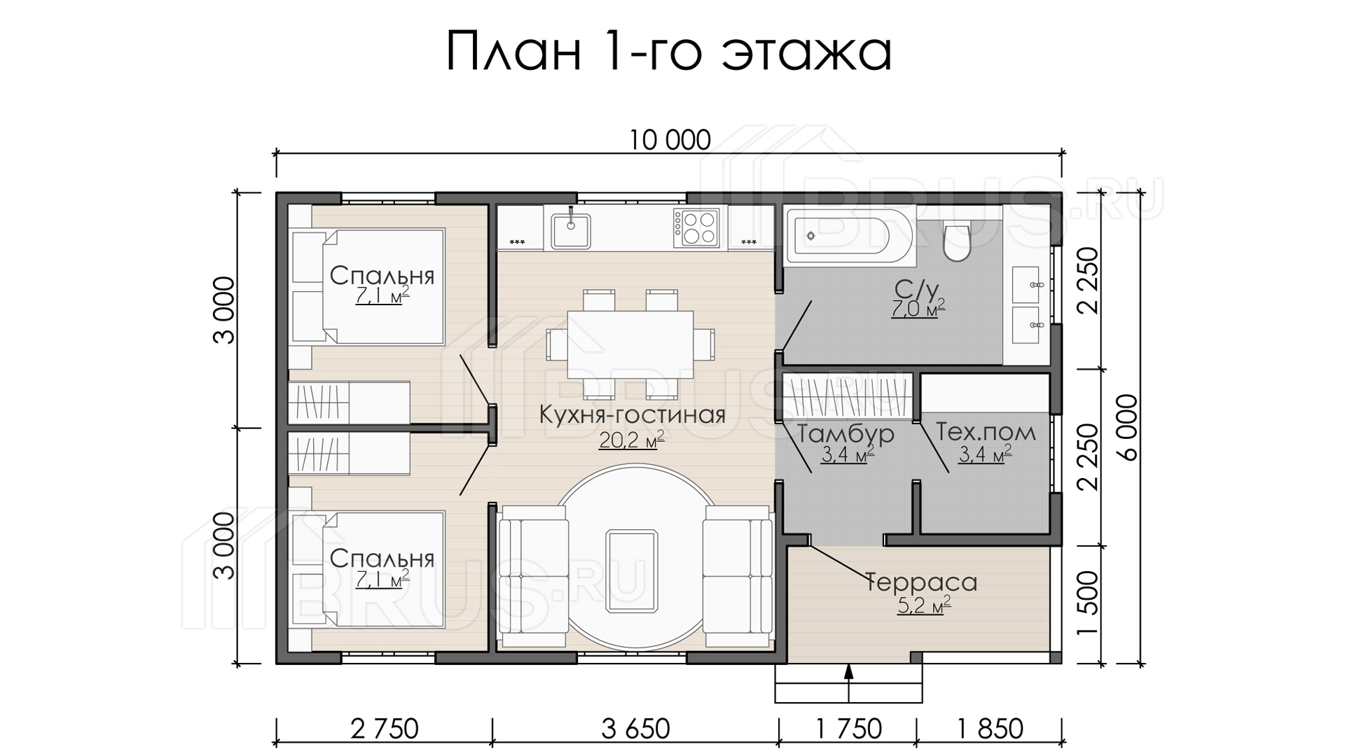 Каркасный дом 6х10 м, проект «Гатчина» | BRUS.RU