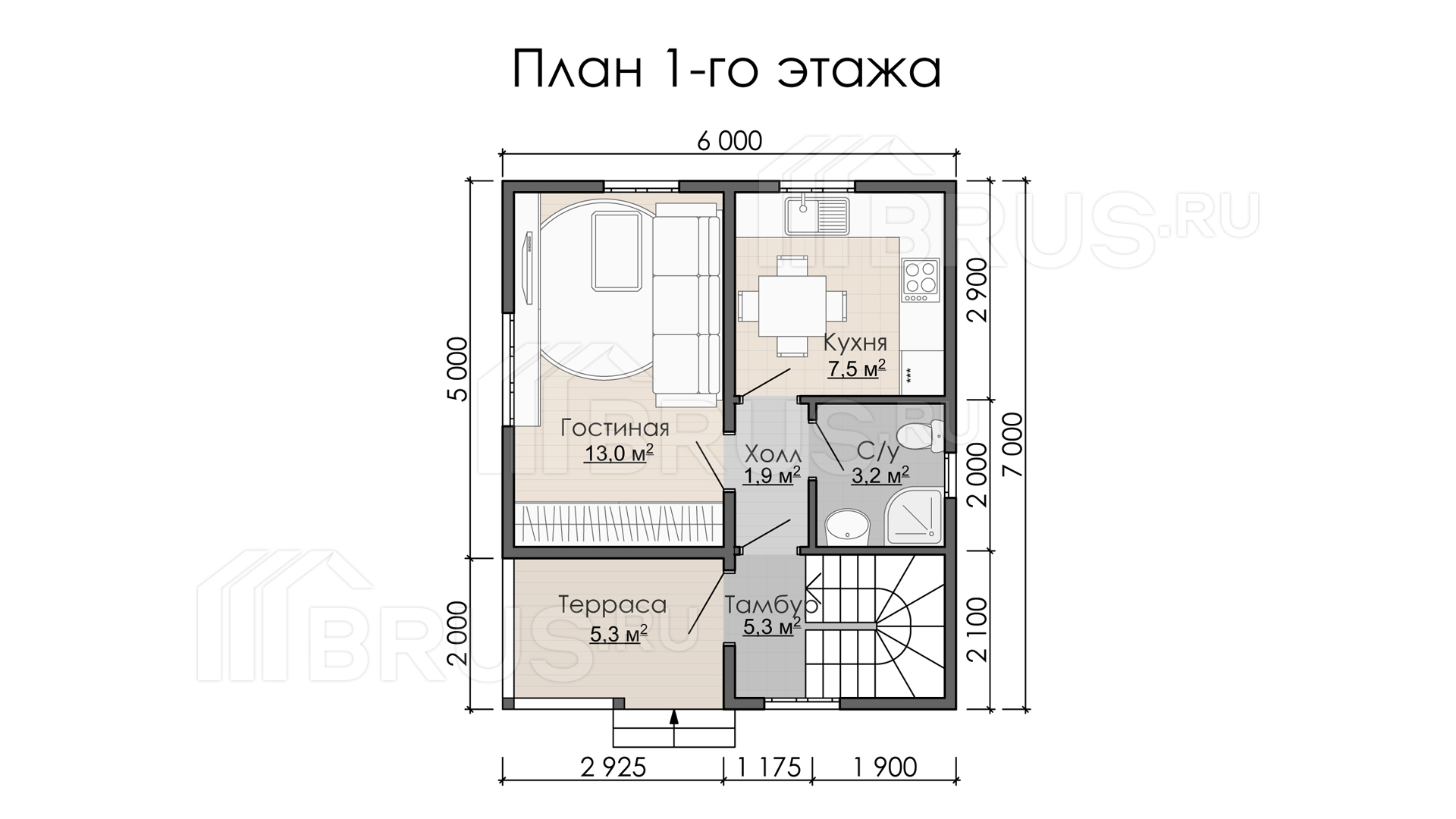 Каркасный дом 6х7 м, проект «Тихвин» | BRUS.RU